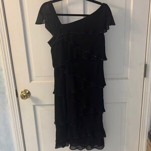 Patra Black One-Shoulder Ruffle Evening Dress
